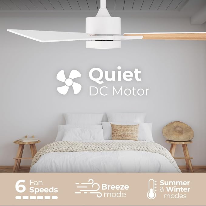 Bali 52in 3-Blade Smart Indoor or Outdoor Flush Mount Ceiling Fan 2700K-6000K CCT Tunable Range LED Light Kit in Matte White