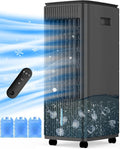 25-INCH Evaporative Air Cooler, Swamp Cooler Air Conditioner w/Double Tanks, Smart Timer, 3 Ice Packs, 60W Windowless