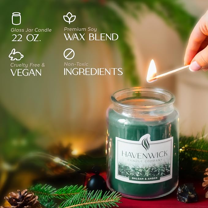 Balsam & Amber Soy Blend 22-oz Large Jar Candle, Long Lasting 110-130 Hour Burn Time with Single Cotton Wick, alternate