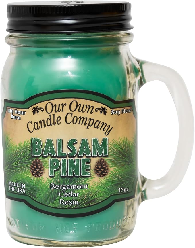 Balsam Pine Scented Mason Jar Candle – 13 oz, Long Lasting 100 Hour Burn, Soy Blend with Lead-Free Wick, product image