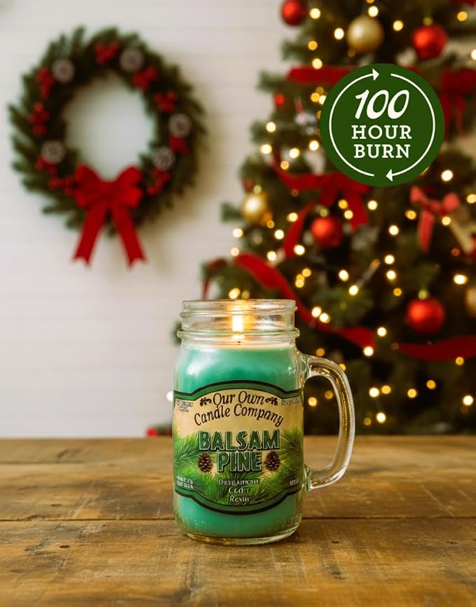 Balsam Pine Scented Mason Jar Candle – 13 oz, Long Lasting 100 Hour Burn, Soy Blend with Lead-Free Wick, alternate product