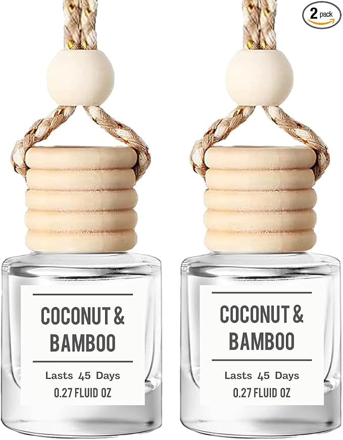 Bamboo and Coconut Hanging Car Air Freshener – Long Lasting Essential Oil Diffuser for Car, Closet, product image