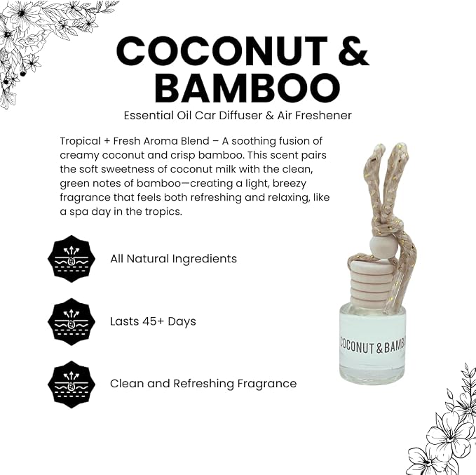 Bamboo and Coconut Hanging Car Air Freshener – Long Lasting Essential Oil Diffuser for Car, Closet, alternate product view 4