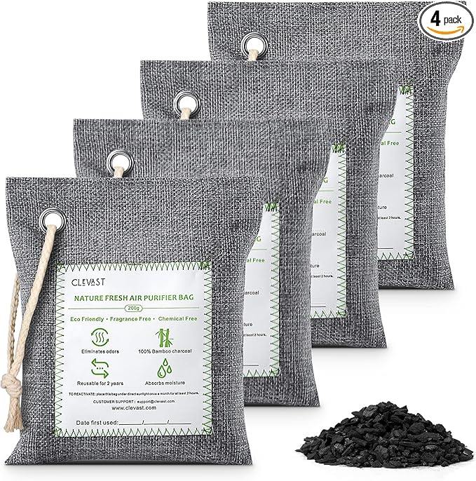 Bamboo Charcoal Air Purifying Bags - (Large, 4×200g), Removes Odors and Moisture, Nature Fresh Air Purifier Bags, product