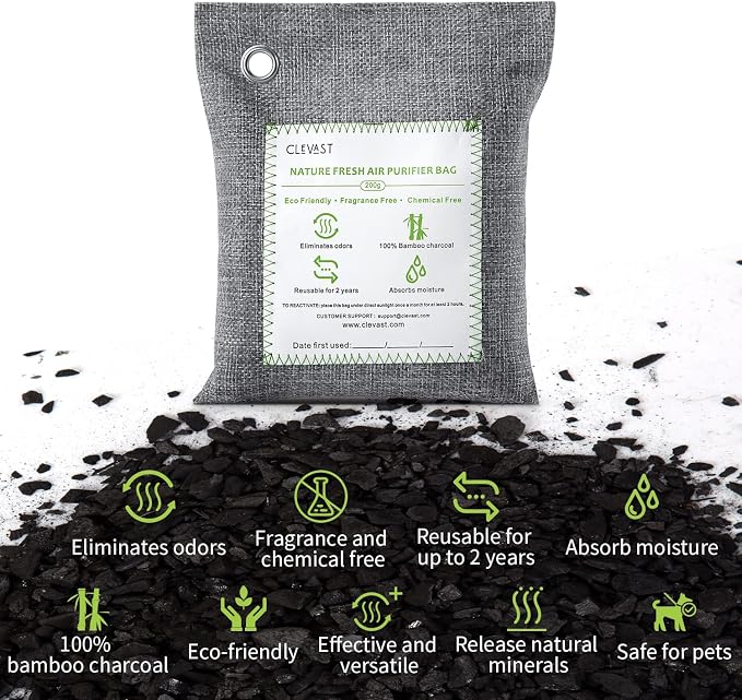 Bamboo Charcoal Air Purifying Bags - (Large, 4×200g), Removes Odors and Moisture, Nature Fresh Air Purifier Bags, alternate