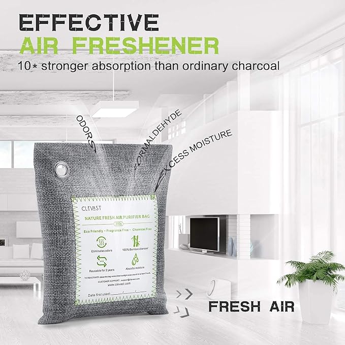 Bamboo Charcoal Air Purifying Bags - (Large, 4×200g), Removes Odors and Moisture, Nature Fresh Air Purifier Bags, alternate