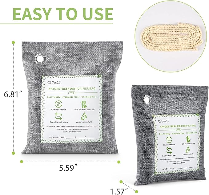 Bamboo Charcoal Air Purifying Bags - (Large, 4×200g), Removes Odors and Moisture, Nature Fresh Air Purifier Bags, alternate
