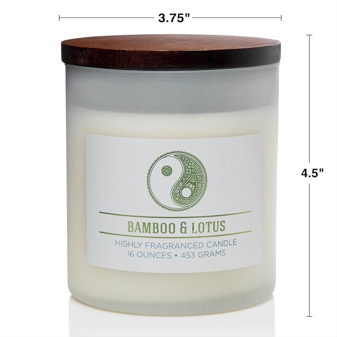 Bamboo Lotus Scented Candle, 16 oz comfort Relaxing Aromatherapy Candle, 2 Wick White Jar Soy Blend Wax, Candles for Home