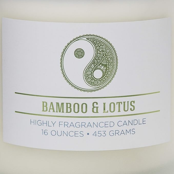 Bamboo Lotus Scented Candle, 16 oz comfort Relaxing Aromatherapy Candle, 2 Wick White Jar Soy Blend Wax, Candles for Home