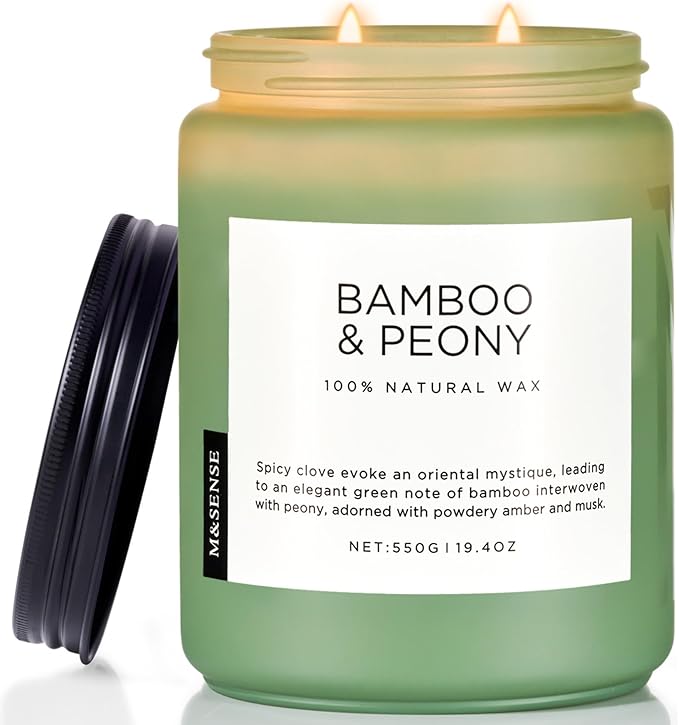Bamboo Peony Spring Large Candles for Home Scented 19.4oz 110 Hour Long Lasting Burn Natural Organic Soy Candle Gifts for