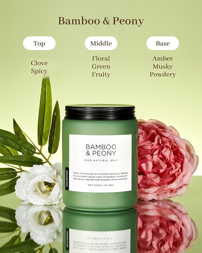 Bamboo Peony Spring Large Candles for Home Scented 19.4oz 110 Hour Long Lasting Burn Natural Organic Soy Candle Gifts for