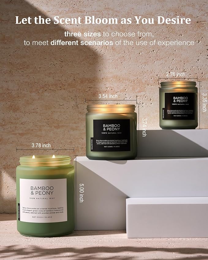 Bamboo Peony Spring Large Candles for Home Scented 19.4oz 110 Hour Long Lasting Burn Natural Organic Soy Candle Gifts for