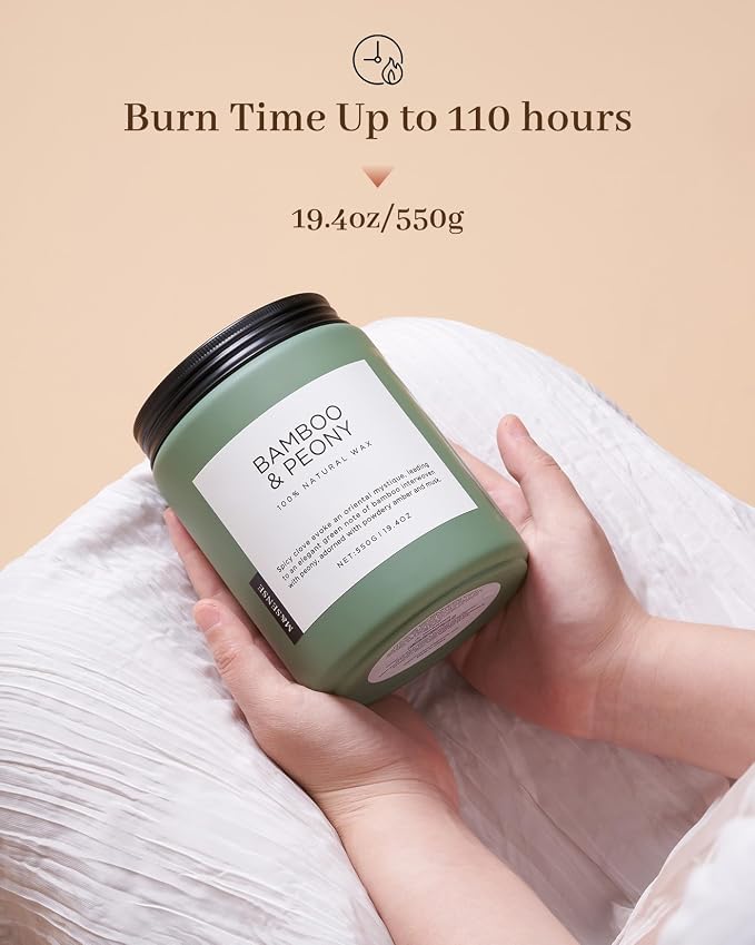 Bamboo Peony Spring Large Candles for Home Scented 19.4oz 110 Hour Long Lasting Burn Natural Organic Soy Candle Gifts for