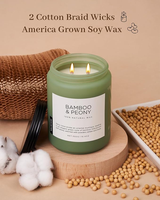 Bamboo Peony Spring Large Candles for Home Scented 19.4oz 110 Hour Long Lasting Burn Natural Organic Soy Candle Gifts for