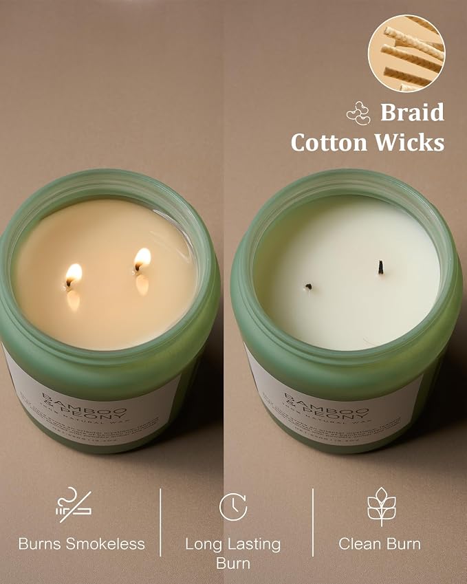 Bamboo Peony Spring Large Candles for Home Scented 19.4oz 110 Hour Long Lasting Burn Natural Organic Soy Candle Gifts for