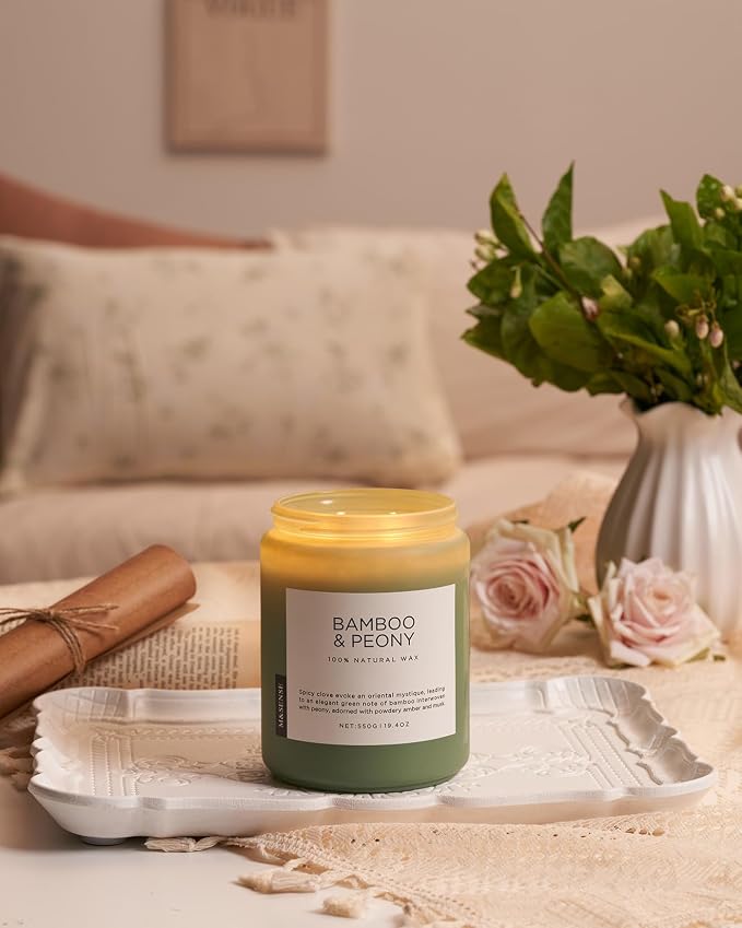 Bamboo Peony Spring Large Candles for Home Scented 19.4oz 110 Hour Long Lasting Burn Natural Organic Soy Candle Gifts for