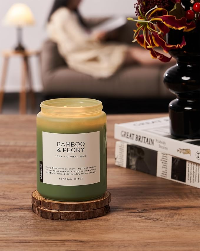 Bamboo Peony Spring Large Candles for Home Scented 19.4oz 110 Hour Long Lasting Burn Natural Organic Soy Candle Gifts for