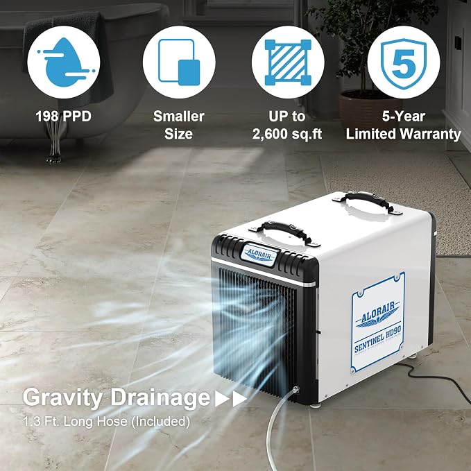 Basement/Crawl Space Dehumidifiers 198 Pint (Saturation), 90 PPD (AHAM), Auto Defrosting System, Commercial Dehumidifier