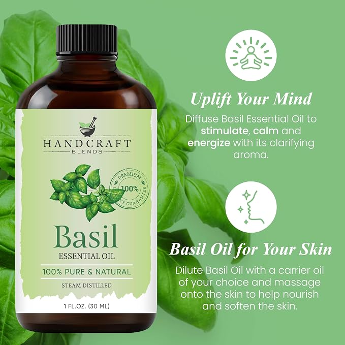 Basil Essential Oil – 1 Fl Oz – 100% Pure and Natural – Premium Grade Essential Oil for Diffuser and Aromatherapy, Skin