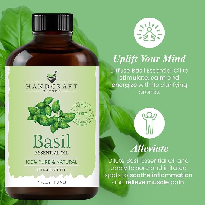 Basil Essential Oil – Huge 4 Fl Oz – 100% Pure and Natural – Premium Grade Essential Oil for Diffuser and Aromatherapy