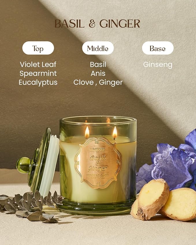 Basil Ginger Scented Candles, Plant-Based Soy Candles made from natural materials Soot-Free, alternate product view 2