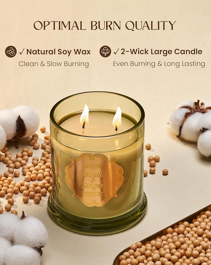Basil Ginger Scented Candles, Plant-Based Soy Candles made from natural materials Soot-Free, alternate product view 4