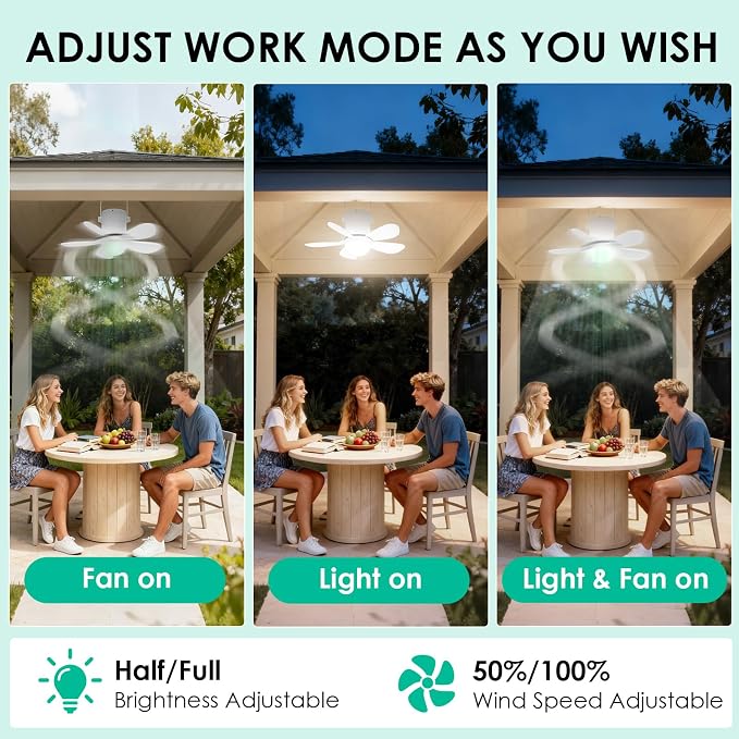 Battery Operated Ceiling Fan Light, Portable Ceiling Fan with Remote, Wireless Rechargeable Gazebo Fan Light for Outdoor, for