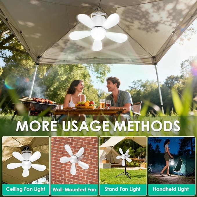 Battery Operated Ceiling Fan Light, Portable Ceiling Fan with Remote, Wireless Rechargeable Gazebo Fan Light for Outdoor, for