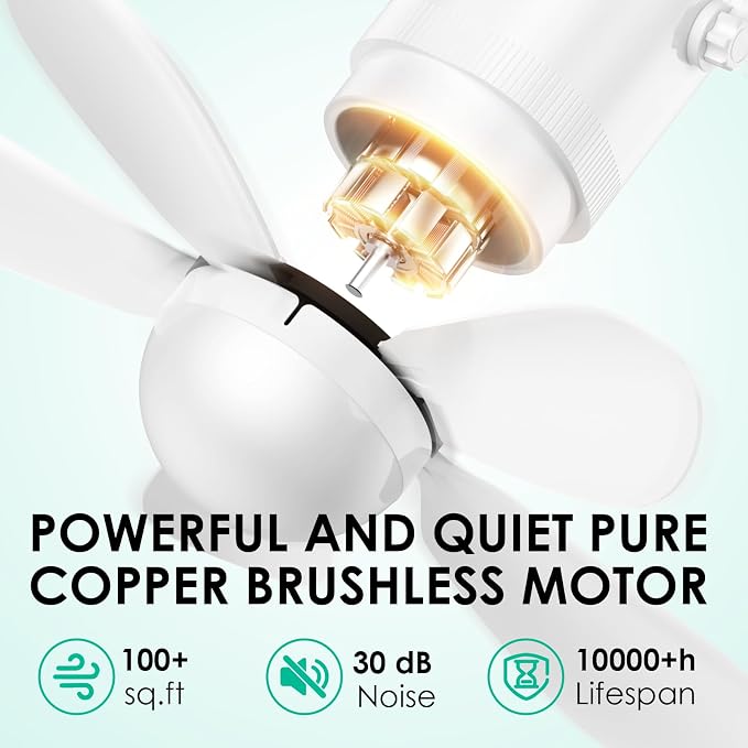 Battery Operated Ceiling Fan Light, Portable Ceiling Fan with Remote, Wireless Rechargeable Gazebo Fan Light for Outdoor, for