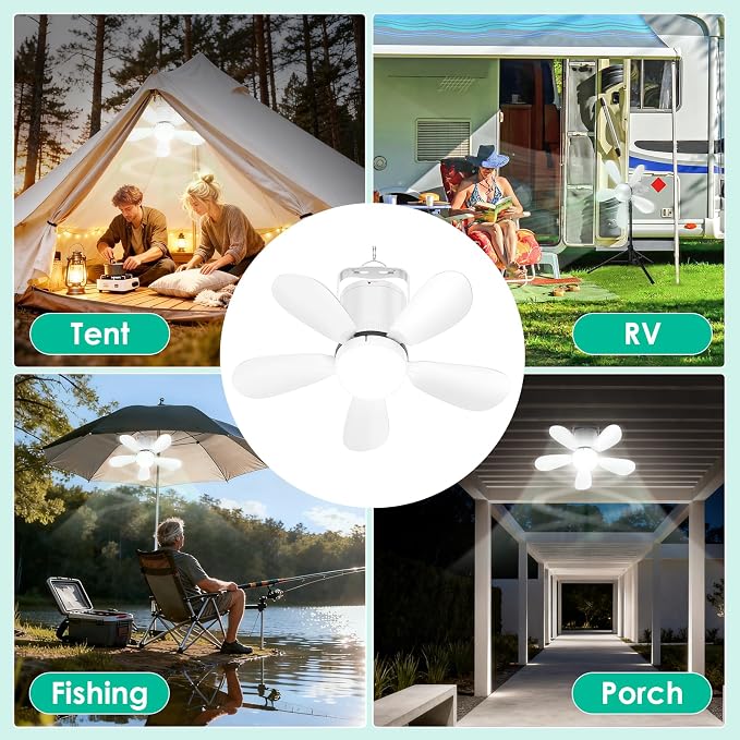 Battery Operated Ceiling Fan Light, Portable Ceiling Fan with Remote, Wireless Rechargeable Gazebo Fan Light for Outdoor, for