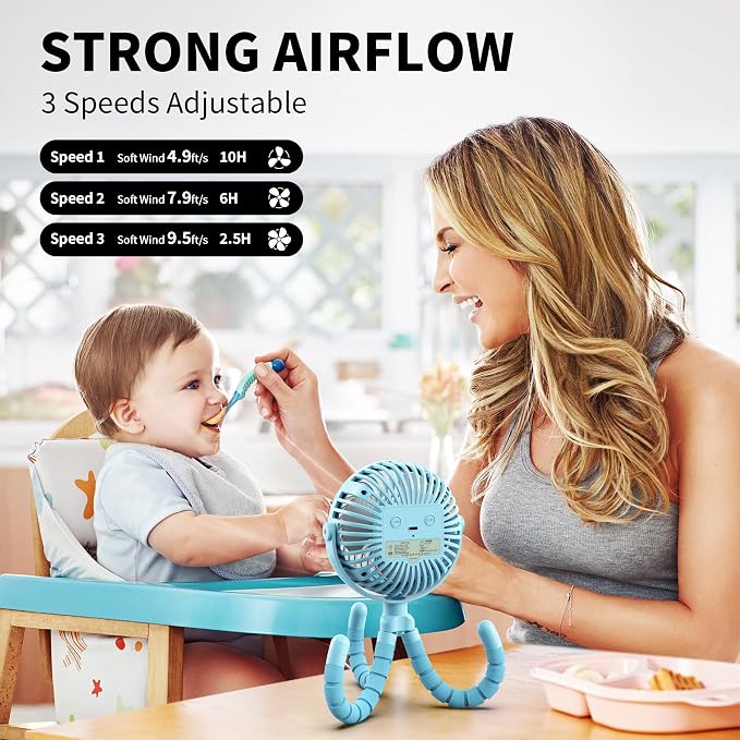 Battery Operated Stroller Fan, Baby Travel Essentials for Beach, Newborn Boy & Girl Showers Gifts, alternate view 3