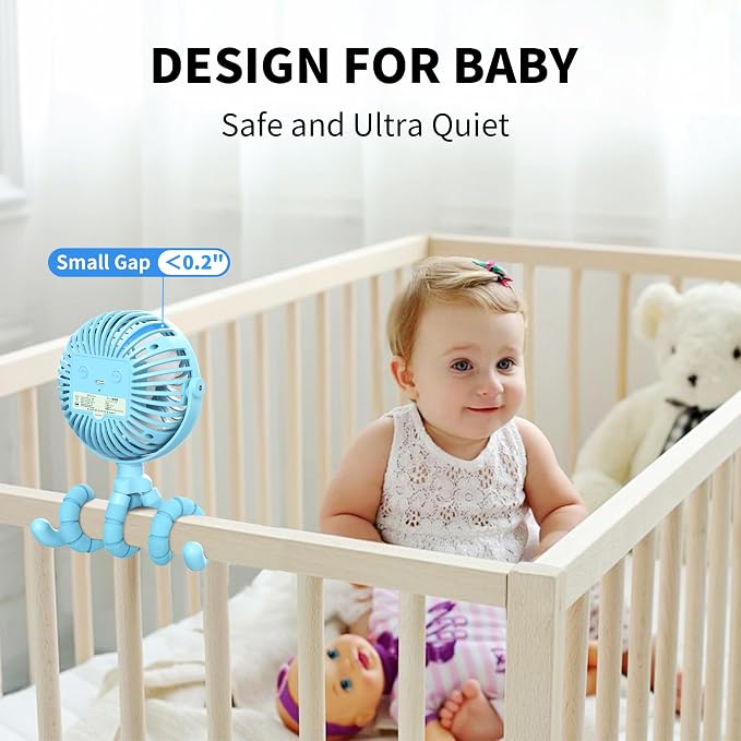 Battery Operated Stroller Fan, Baby Travel Essentials for Beach, Newborn Boy & Girl Showers Gifts, alternate view 6
