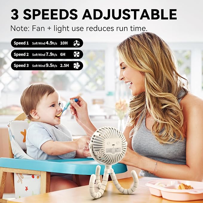 Battery Operated Stroller Fan, Baby Travel Essentials for Beach, Newborn Boy & Girl Showers Gifts, alternate view 3