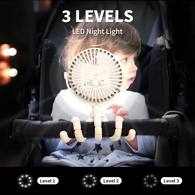 Battery Operated Stroller Fan, Baby Travel Essentials for Beach, Newborn Boy & Girl Showers Gifts, alternate view 4