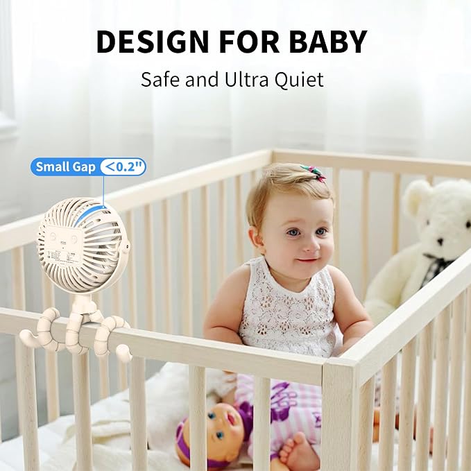 Battery Operated Stroller Fan, Baby Travel Essentials for Beach, Newborn Boy & Girl Showers Gifts, alternate view 6