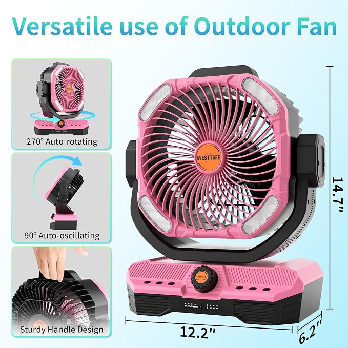 Battery Powered Fan Powerful Airflow Battery Operated Air Circulator Fan for Bedroom,Quiet & 360°Auto Oscillating
