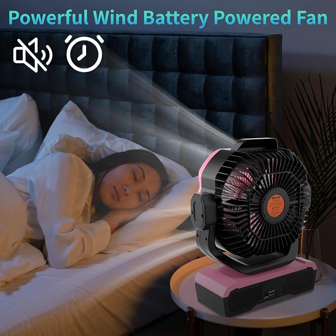 Battery Powered Fan Powerful Airflow Battery Operated Air Circulator Fan for Bedroom,Quiet & 360°Auto Oscillating