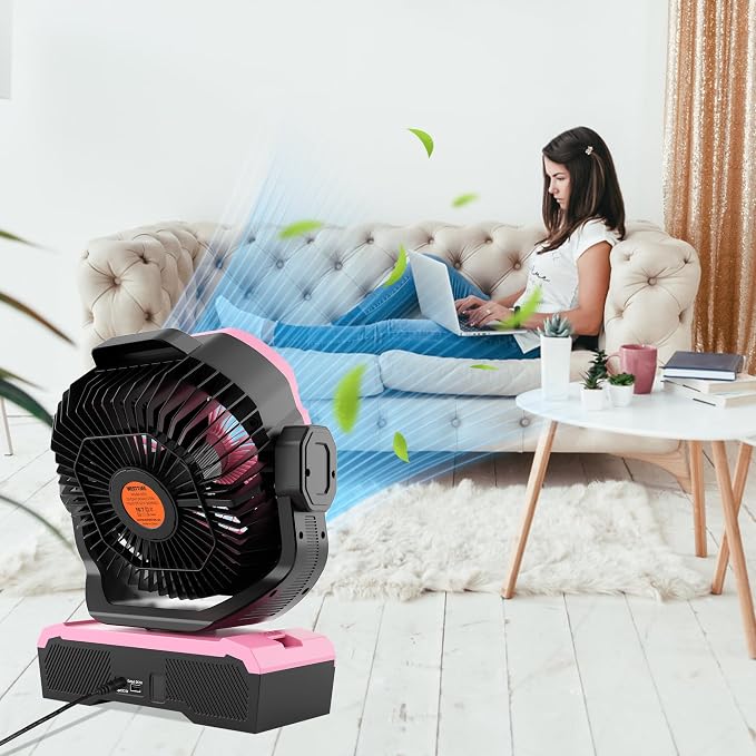 Battery Powered Fan Powerful Airflow Battery Operated Air Circulator Fan for Bedroom,Quiet & 360°Auto Oscillating