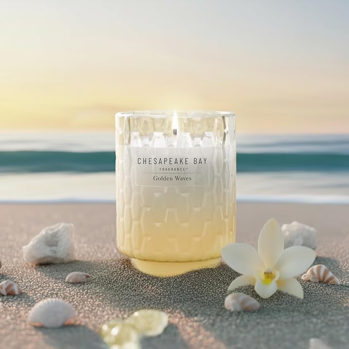 Bay, 8oz Golden Waves Scented Candle, Mood Evoking Fragrance, Textured Sea Glass-Inspired Jar, Premium Soy Blend, alternate