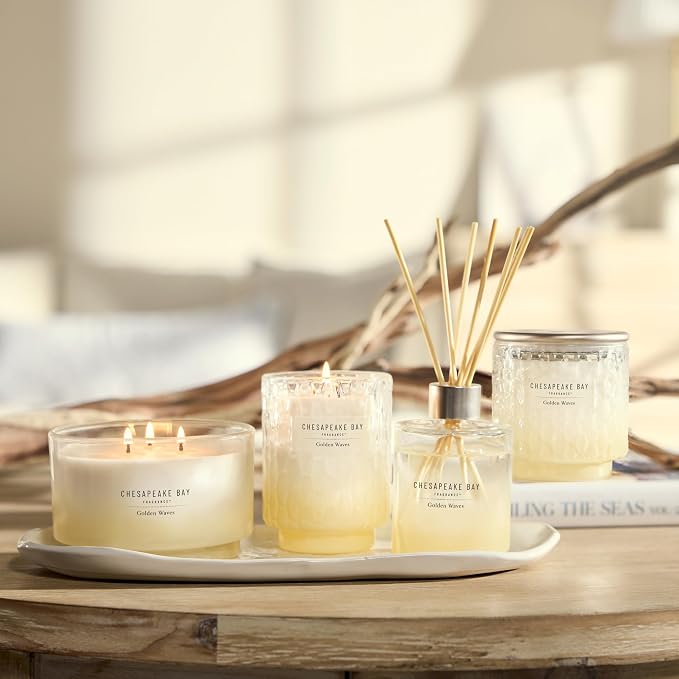 Bay, 8oz Golden Waves Scented Candle, Mood Evoking Fragrance, Textured Sea Glass-Inspired Jar, Premium Soy Blend, alternate