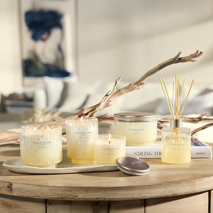 Bay, 8oz Golden Waves Scented Candle, Mood Evoking Fragrance, Textured Sea Glass-Inspired Jar, Premium Soy Blend, alternate
