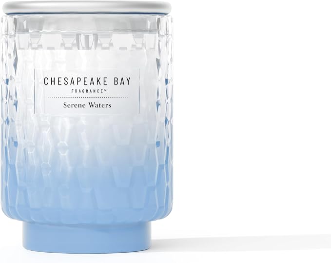 Bay, 8oz Serene Waters Scented Candle, Mood Evoking Fragrance, Textured Sea Glass-Inspired Jar, Premium Soy