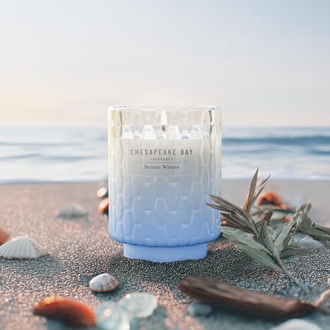 Bay, 8oz Serene Waters Scented Candle, Mood Evoking Fragrance, Textured Sea Glass-Inspired Jar, Premium Soy, alternate view 2