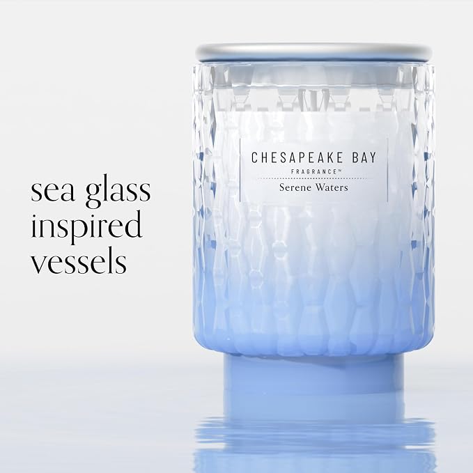 Bay, 8oz Serene Waters Scented Candle, Mood Evoking Fragrance, Textured Sea Glass-Inspired Jar, Premium Soy, alternate view 5