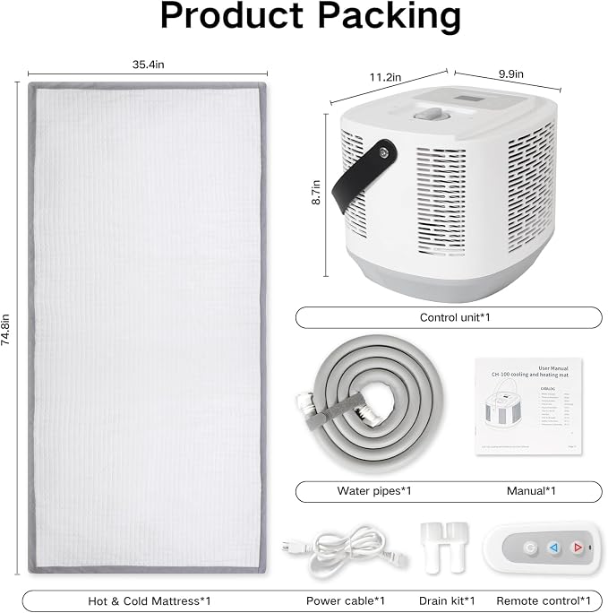 Bed Cooling System with Portable Cooling Mattress & Heater 54-115 °F, Safe Water Circulation, Low Energy, Quiet, alternate