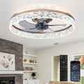 Bedroom Ceiling Fans with Lights: 20" Modern Low Profile Flush Mount Bladeless Ceiling Fan with App Remote Control - Brown