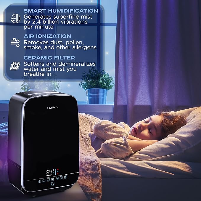 Bedroom Humidifier 5.5L Large Room Warm Cool Mist LED Remote Whisper Quiet Baby Nursery Timer 40H Runtime, alternate product