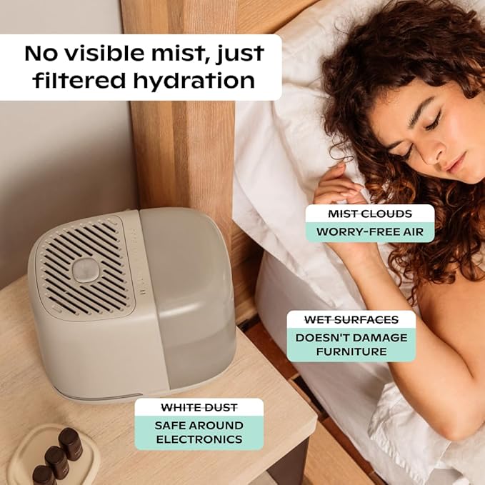Bedside Humidifier 2.0, Moonstruck, 36 HR Run Time, 2.5L Capacity - Reading Light & White Noise - Alleviate Symptoms of