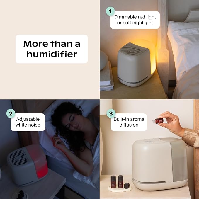 Bedside Humidifier 2.0, Moonstruck, 36 HR Run Time, 2.5L Capacity - Reading Light & White Noise - Alleviate Symptoms of