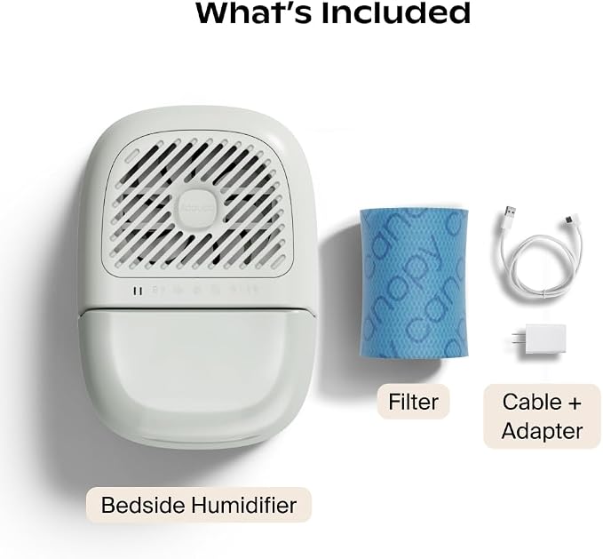 Bedside Humidifier 2.0, White, 36 HR Run Time, 2.5L Capacity - Reading Light & White Noise - Alleviate Symptoms of Allergies